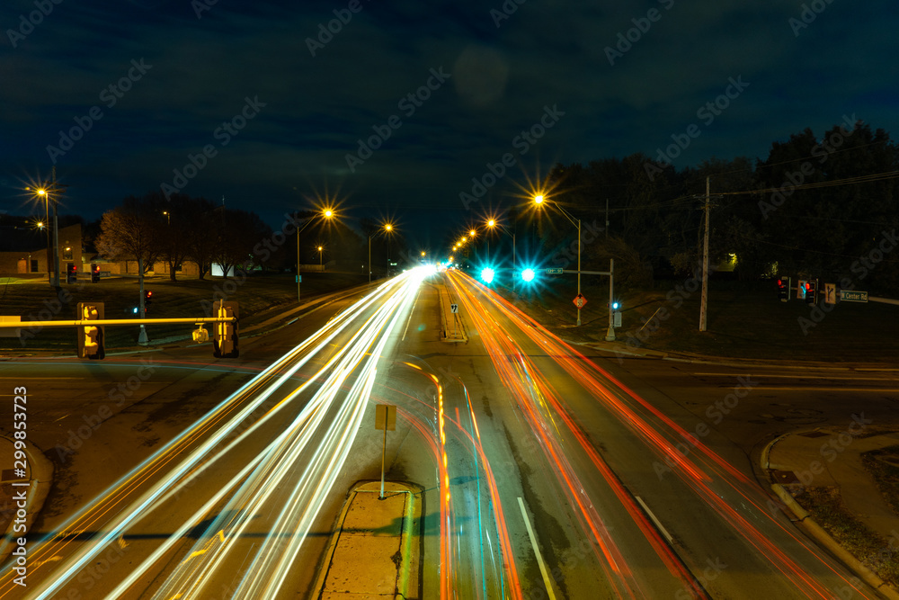 traffic in the city at night long exposure light warps
