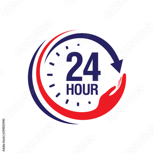 24 hour medical care service vector icon. day/night services button symbol. illustration of 24/7 sign isolated over a white background. photo