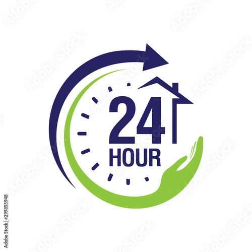 24 hour medical care service vector icon. day/night services button symbol. illustration of 24/7 sign isolated over a white background. photo