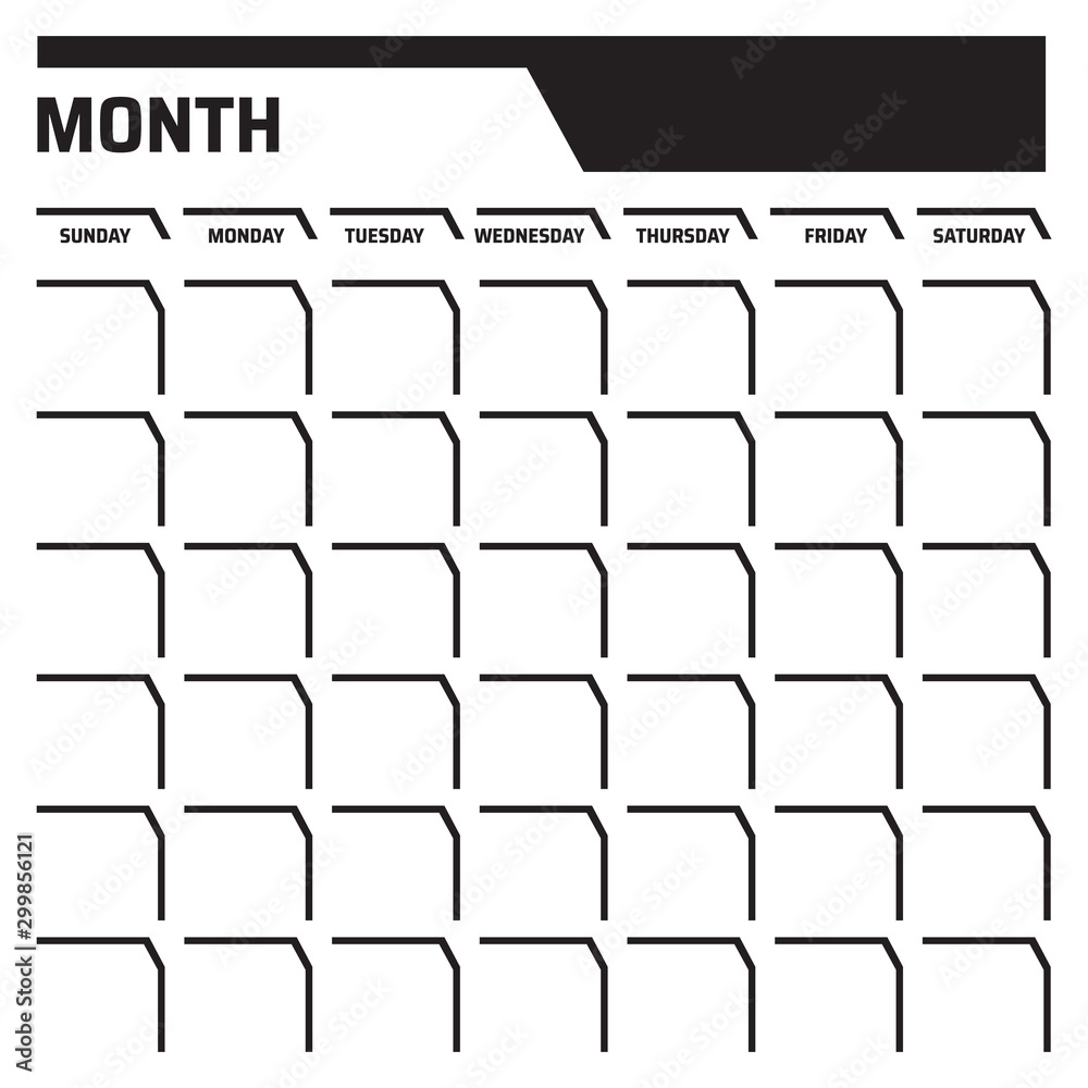 black and white blank calendar template with place for dates and month