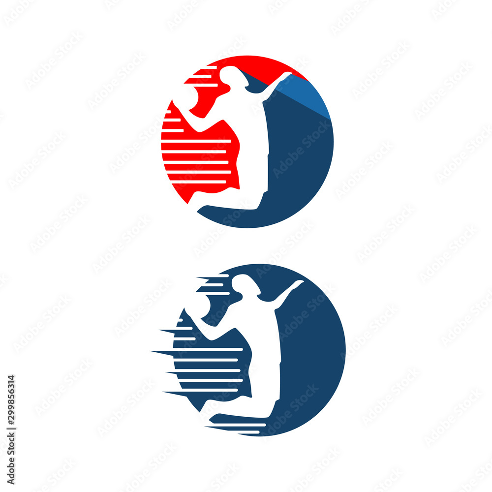 Handball vector sign logo. Abstract colorful silhouette of player Handball logo team template