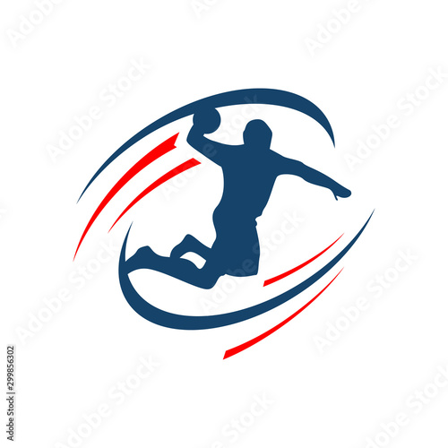 Handball vector sign logo. Abstract colorful silhouette of player Handball logo team template