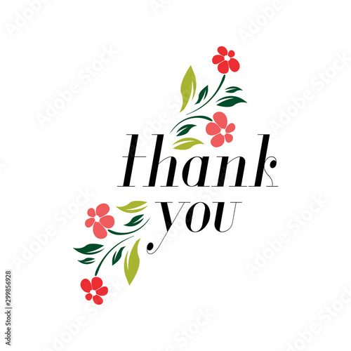 thank you with flowers card lettering. Beautiful greeting scratched calligraphy