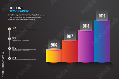 Business timeline visualization, Infographic element with 3D column chart and 4 options, Can be used for process, presentation, diagram, workflow layout, web design, Vector bussines template.