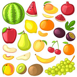 Set of fruit. Cartoon icons. Isolated objects on white background. Vector illustration.
