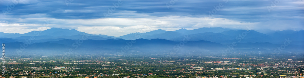 landscape panorama view of cityscape from the mountain view point , Chiangmai ,Thailand