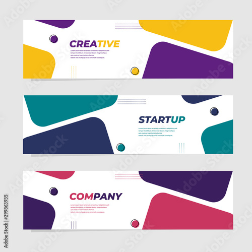 Set of three geometric banner , modern style template design. Landing page design , promotion banner , website banner. Vector Illustration