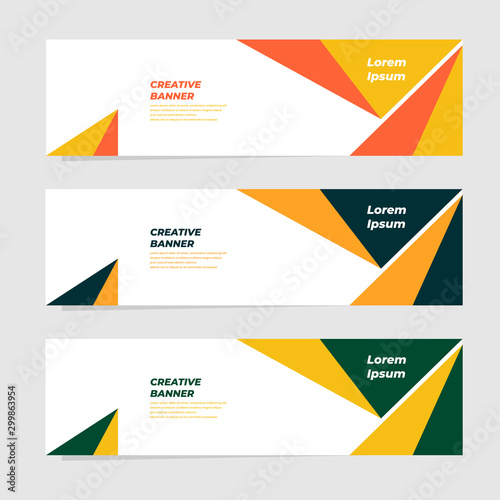 Set of three geometric banner , modern style template design. Landing page design , promotion banner , website banner. Vector Illustration