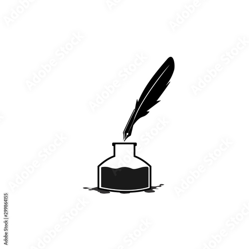 Feather pen ink and ink bottle icon illustration isolated vector sign symbol