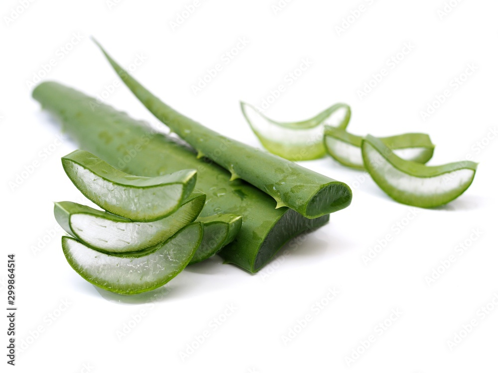 Aloe vera leaf with water drop isolated on white background. Aloe vera leaf with water drop isolated on white background.