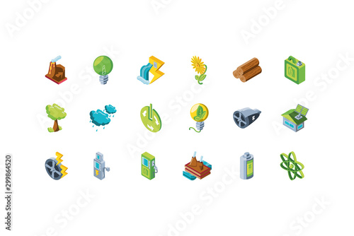 set of icons renewable energy on white background