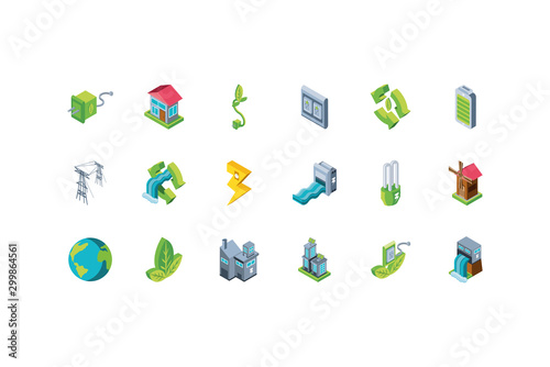 set of icons renewable energy on white background