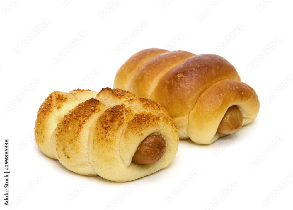 Cheese Sausage bread isolated on white background Cheese Sausage bread isolated on white background