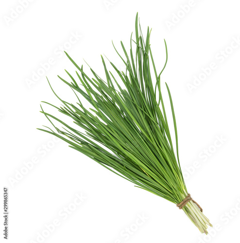 garlic chive isolated on white background,top view photo