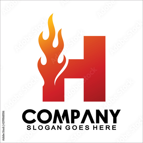 Letter H logo with fire flame shape, emblem, design concept, creative symbol, icon business or corporate
