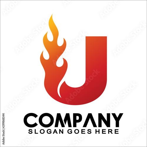 Letter U logo with fire flame shape, emblem, design concept, creative symbol, icon business or corporate