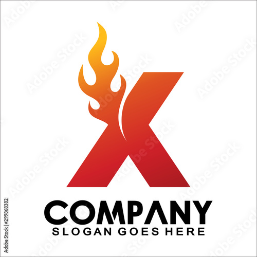 Letter X logo with fire flame shape, emblem, design concept, creative symbol, icon business or corporate