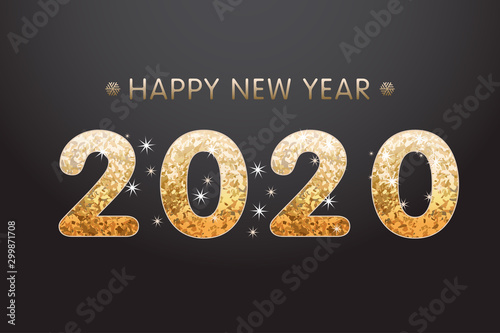Golden text 2020 on abstract background for Happy New Year