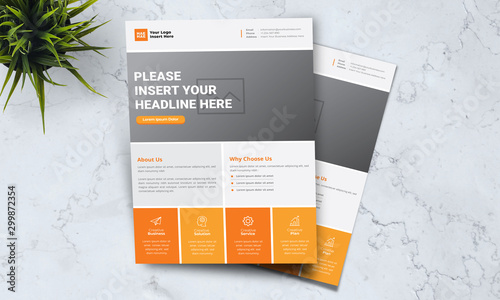 A4 minimalist modern elegant business template flayer with orange, white and grey color cmyk ready to print in vector editable layer