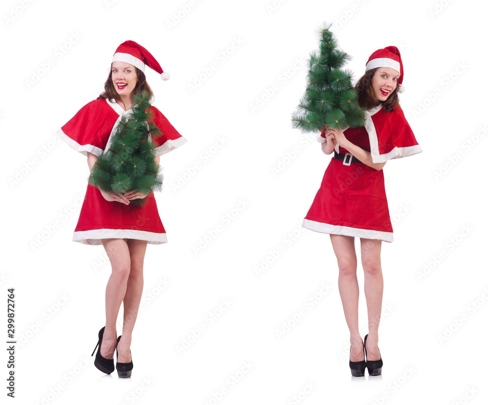 Snow girl santa in christmas concept isolated on white Snow girl santa in christmas concept isolated on white