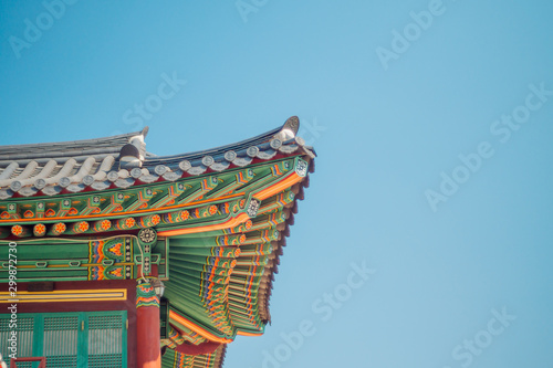 Colorful oriental eaves of temple South Korea on a fine day
