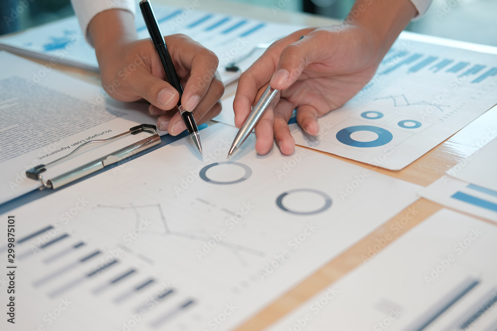 financial adviser analyzing performance revenue with investor. business people discussing in meeting. businessman working with team financial adviser analyzing performance revenue with investor. business people discussing in meeting. businessman working with team