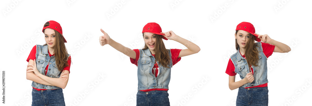 Pretty girl in jeans clothing isolated on white Pretty girl in jeans clothing isolated on white