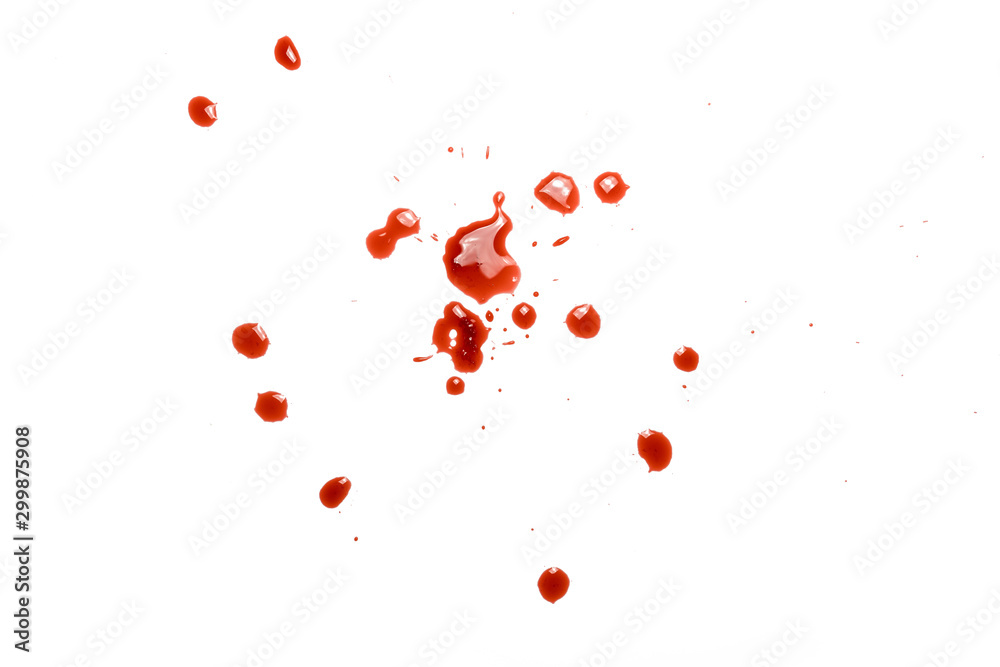 closeup drops of red blood isolated on white background,abstract pattern closeup drops of red blood isolated on white background,abstract pattern
