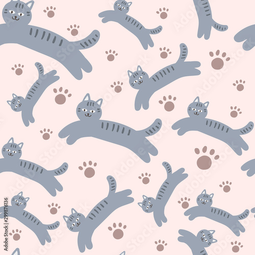 Cats and paws, vector seamless pattern © Rico