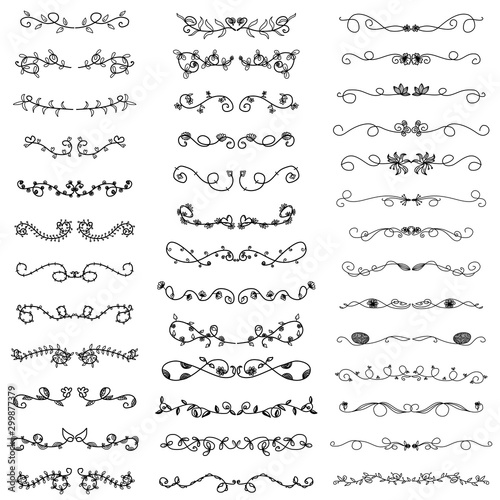 vector ornament dividers doodle hand draw lines,flower borders design elements illustration