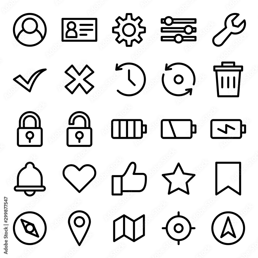 set of user interface icons with simple outline style, vector eps 10 set of user interface icons with simple outline style, vector eps 10