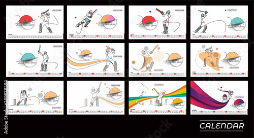 Happy new year 2020 Cricket Game Calendar - New Year Holiday design elements for holiday cards