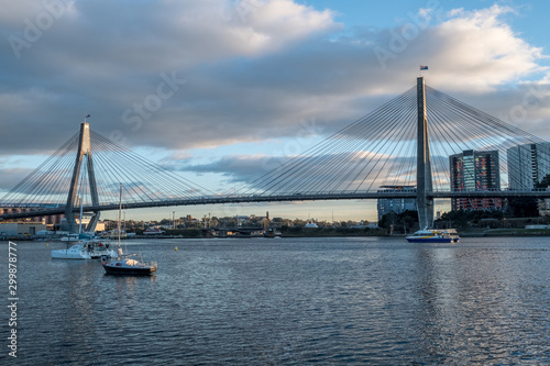 bridge and yacht in the morning light