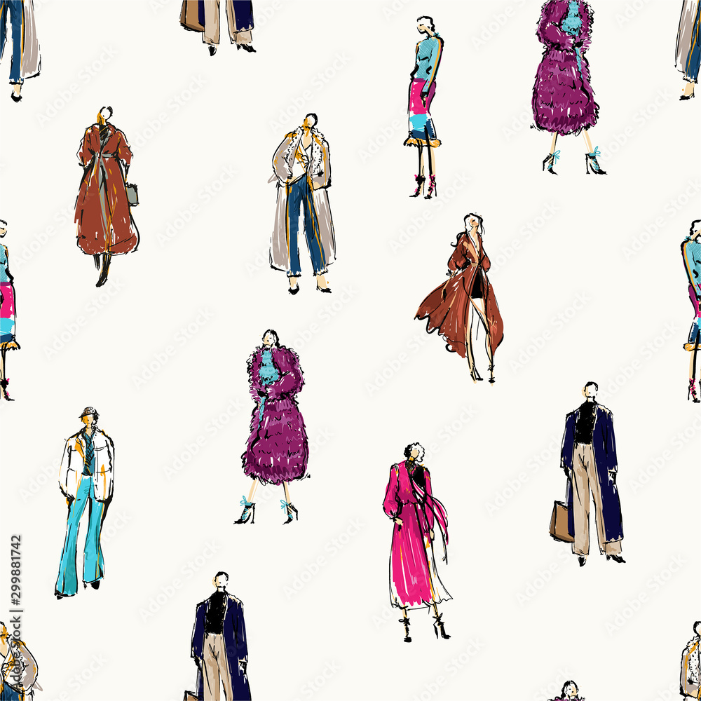 Seamless pattern Hand drawn beautiful Fashion hand drawn sketch in winter collection. Stylish design in illustration EPS 10 ,Design for fashion ,fabric and all graphic type