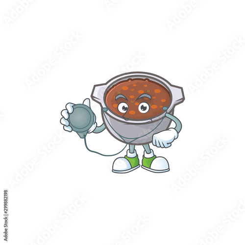 baked beans in bowl with doctor mascot