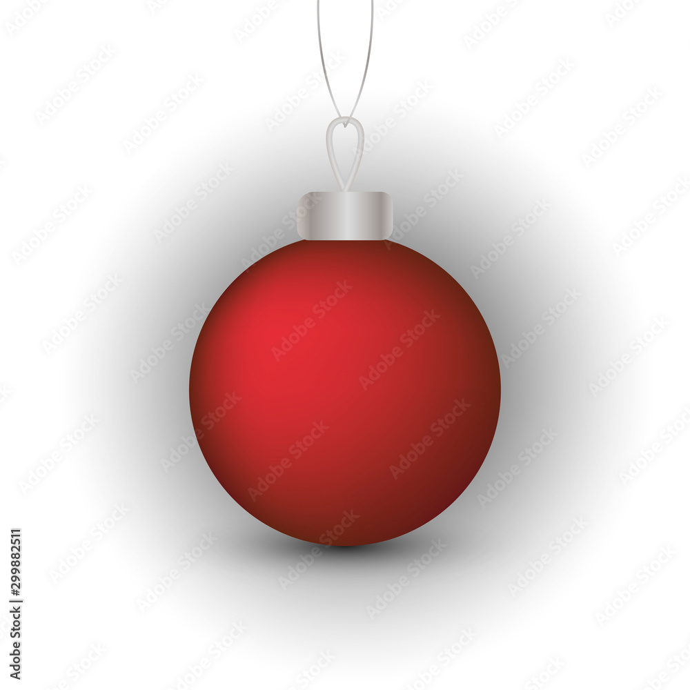 3D Christmas ball vector isolated on white background for decoration of new year celebration gift paper, seasonal sales, logo, icon, greeting card. Bright red glass bauble for holiday tree