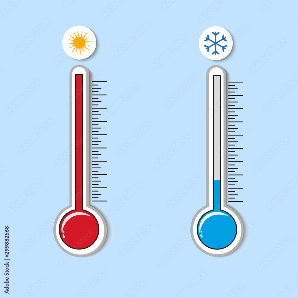 Meteorological thermometers on a white background. Blue and red thermometers. Vector illustration Meteorological thermometers on a white background. Blue and red thermometers. Vector illustration