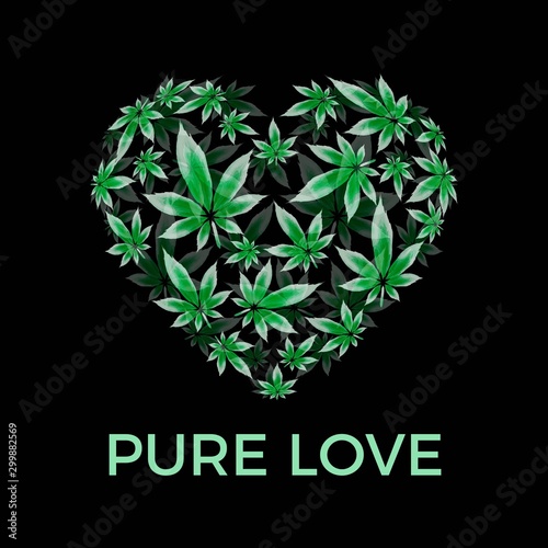 Marijuana leaf heart vector illustration