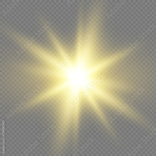 Special lens flash, light effect. The flash flashes rays and searchlight. illust.White glowing light. Beautiful star Light from the rays. The sun is backlit. Bright beautiful star. Sunlight. Glare.
