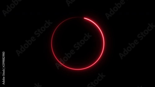 Abstract background electric red circle rotates on black background.