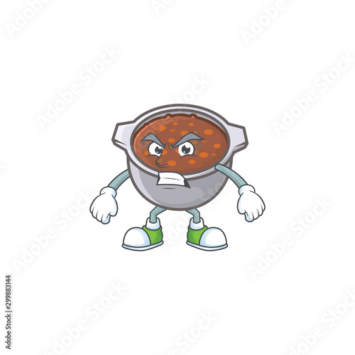 dish baked beans with cartoon annoyed mascot