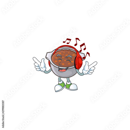 baked beans with listening music on white background