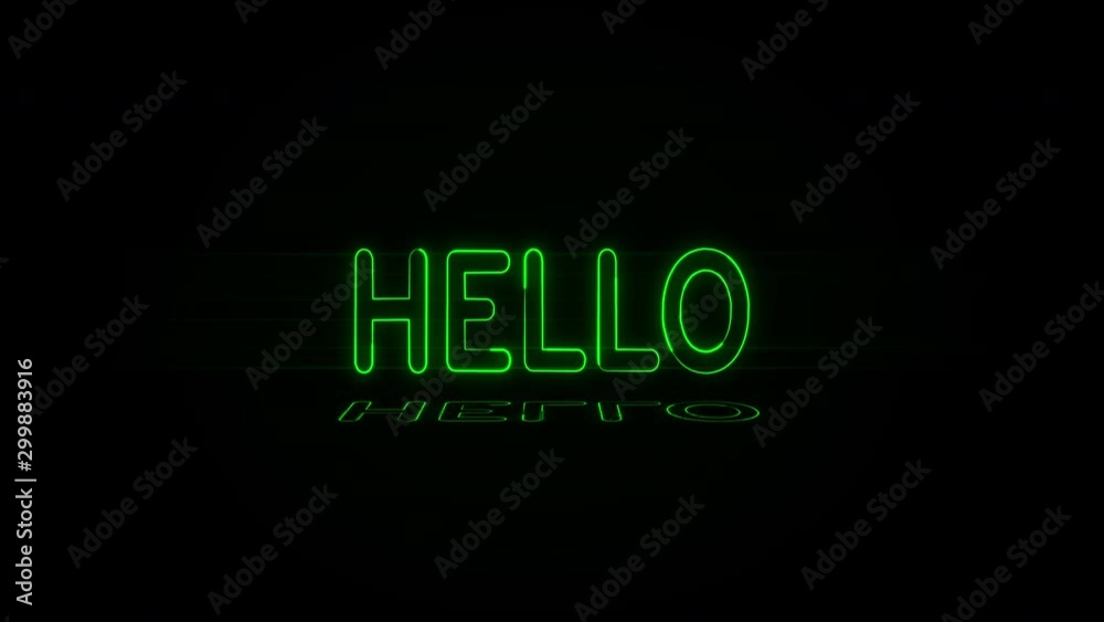 Hello Text neon wiggle and reflection on black background. Hello Text neon wiggle and reflection on black background.