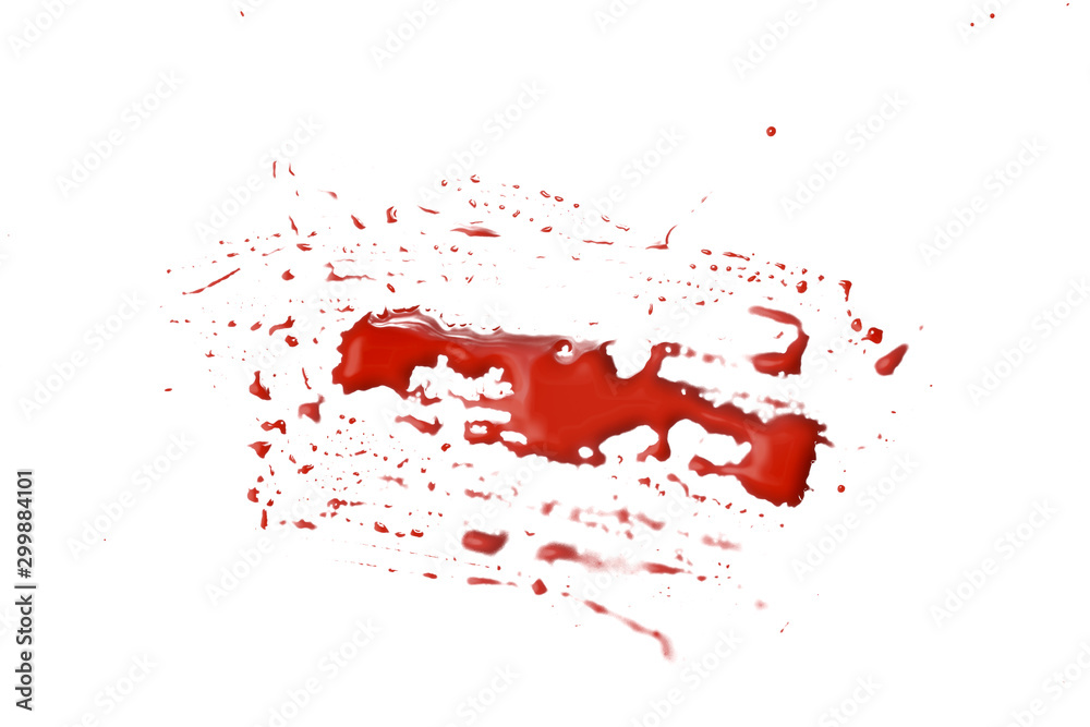closeup drops of red blood isolated on white background,abstract pattern