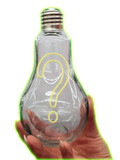 Lightbulb with yellow question marks
