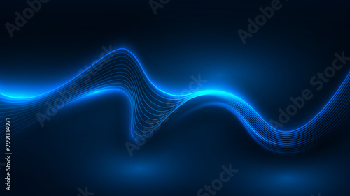 Leinwand Poster Blue light wave of energy with elegant lines