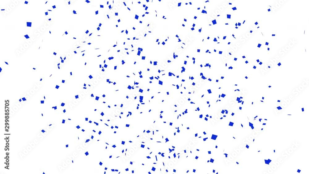 Animation of blue confetti explosion. 4K white background.