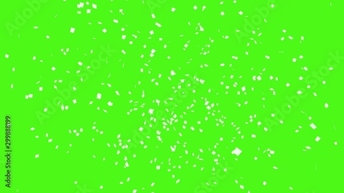 Animation of green confetti explosion. 4K white background.