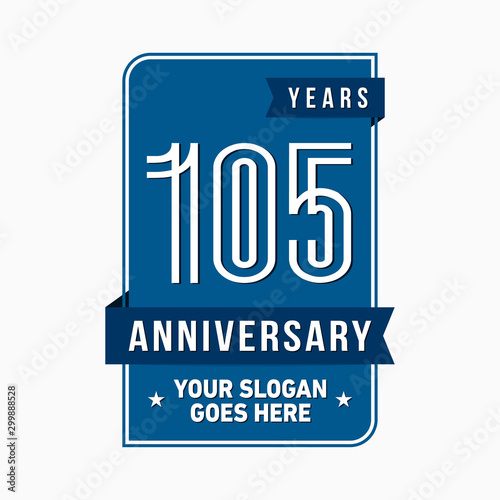 105 years anniversary design template. One hundred and five years celebration logo. Vector and illustration.