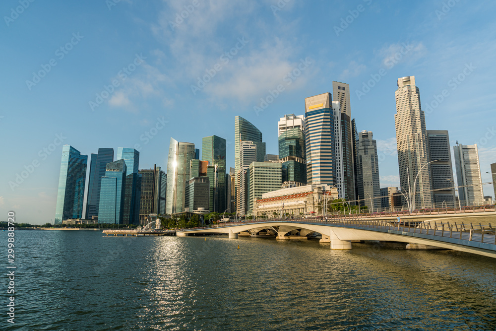 Singapore financial district skyline in the morning.